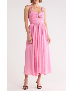 Moon River Bow Detail Midi Dress - Pink