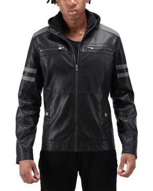 Xray Jeans Faux Leather Hooded Moto Jacket - Black