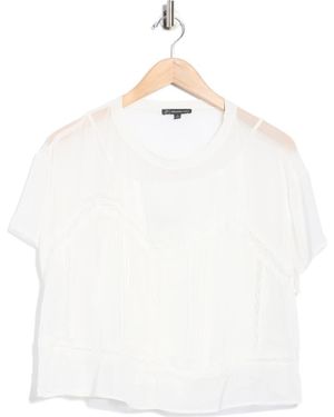 Adrianna Papell Short Sleeve Pieced Sheer Lace & Chiffon Top - White