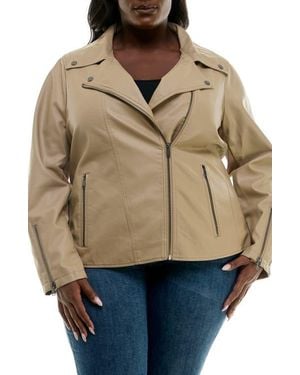 Nina Leonard Faux Leather Moto Jacket - Natural