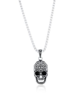 Black Jack Jewelry Oxidized Skull Pendant Necklace - White