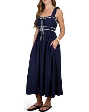 AUGUST SKY Bow Empire Waist Sundress - Blue
