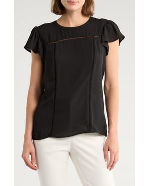 DR2 by Daniel Rainn Paisley Print Fluttter Sleeve Blouse - Black