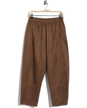 Max Studio Faux Suede Barrel Pants - Brown