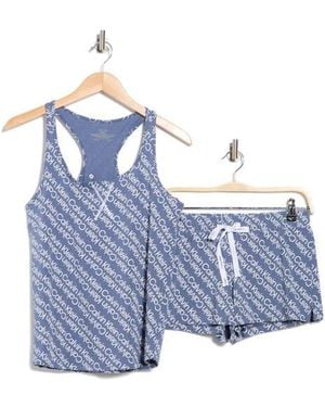 Calvin Klein Jersey Tank & Shorts Pajama 2-Piece Set - Blue