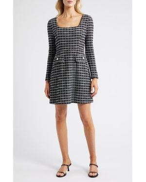 Julia Jordan Windowpane Plaid Long Sleeve Bouclé Dress - Black