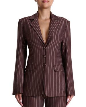 Naked Wardrobe Drama Shoulder Pinstripe Blazer - Brown