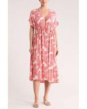 Nordstrom Rack Floral Short Sleeve Cover-Up Dress - Pink