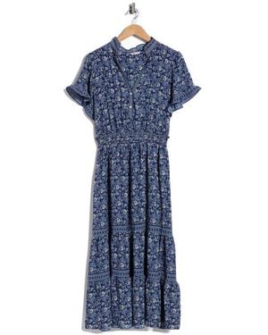 Max Studio Flutter Sleeve Tiered Maxi Dress - Blue