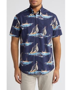 Brooks Brothers Regular Fit Sailboat Print Short Sleeve Button-Down Shirt - Blue