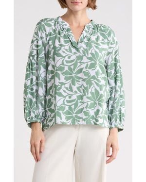 Caslon Long Sleeve Printed Popover Top - Blue