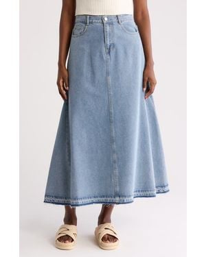 DR2 by Daniel Rainn A-Line Cotton Denim Skirt - Blue