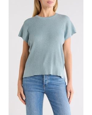 Splendid Ribbed Short Sleeve Sweater - Blue