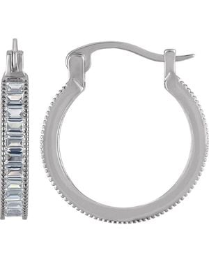 FZN Baguette Cubic Zirconia Hoop Earrings - White