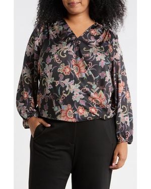 Tahari Wrap Patterned Blouse - Black