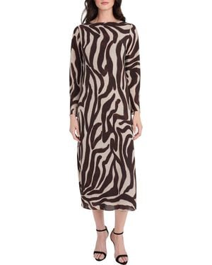 Donna Morgan Zebra Stripe Long Sleeve Midi Dress - Multicolor