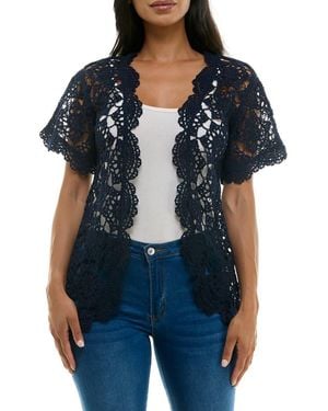 Nina Leonard Lace Scallop Edge Cardigan - Black