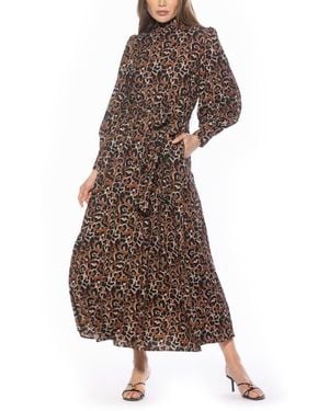 Alexia Admor Saliah Mockneck Blouson Sleeve Dress - Brown