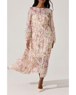 Astr Floral Long Sleeve Tiered Dress - Multicolor