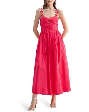 Lush Bow Strap Twist Cotton Dress - Red