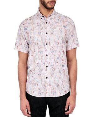 Brooklyn Brigade Barlow Vintage Floral Performance Short Sleeve Button Down Shirt - White
