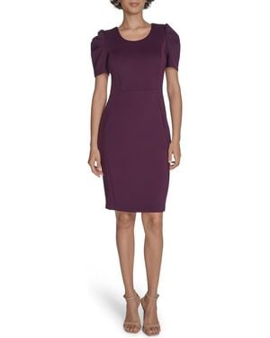 Calvin Klein Puff Sleeve Scuba Sheath Dress - Purple
