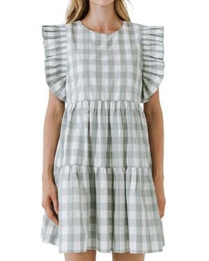 English Factory Gingham Ruffle Minidress - Gray