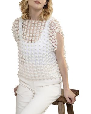 Saachi Pearly Beaded Floral Lace Top - White
