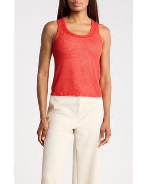 Vince Beachy Linen Open Stitch Tank - Red