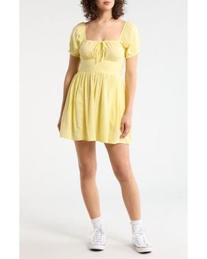 Abound Puff Sleeve Tie Front Minidress - Yellow