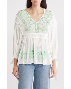 Forgotten Grace Swiss Dot Embroidered Shirt - Green