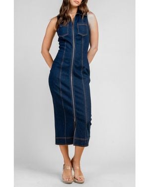 Beivy Denim Zip Front Midi Dress - Blue