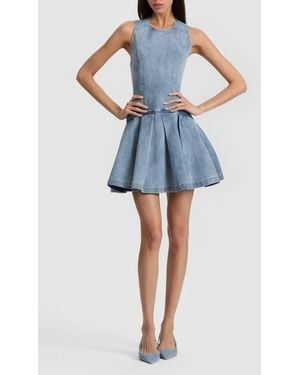 Alice + Olivia Adley Pleated Drop Waist Denim Minidress - Blue
