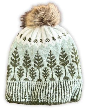 Saachi Fair Isle Faux Fur Pompom Beanie - Green