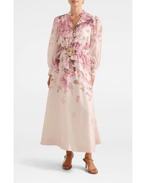 EVER NEW Peyton Belted Long Sleeve Button Front Maxi Dress - Pink