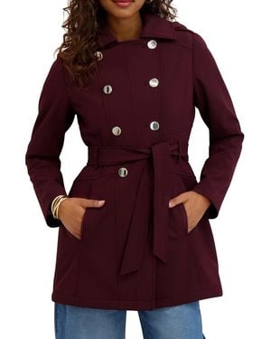 Kensie Hooded Double Breasted Soft Shell Jacket - Red