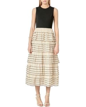 English Factory Mixed Media Tiered Ruffle Dress - Natural