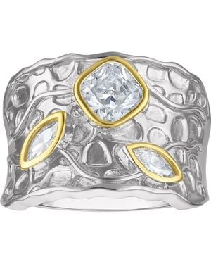 FZN Textured Two-Tone Cubic Zirconia Cigar Ring - White