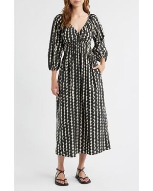 Rails Paio Abstract Print Long Sleeve Midi Dress - Black