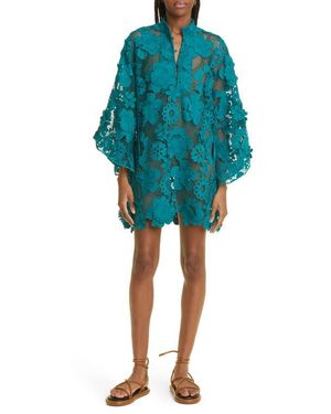 La Vie Style House Retro Floral Lace Cover-Up Caftan - Blue