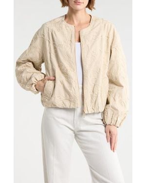 Democracy Floral Embroidered Bubble Hem Jacket - Natural