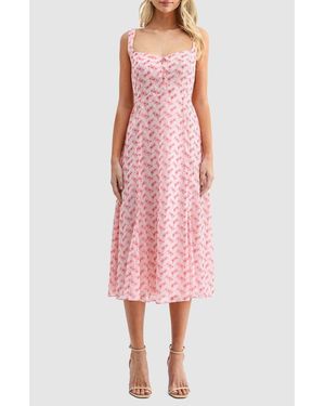 Lush Fit And Flare Midi Dress - Pink