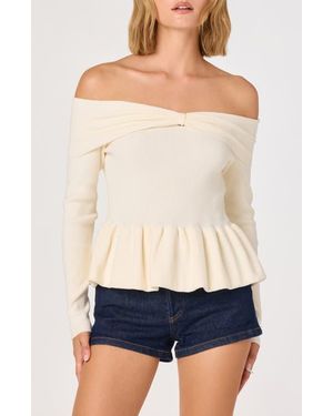 Astr Tiarra Off-The-Shoulder Peplum Sweater - White
