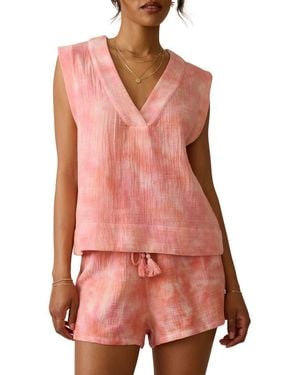 Faherty Dune Sleeveless Organic Cotton Gauze Popover Top - Red