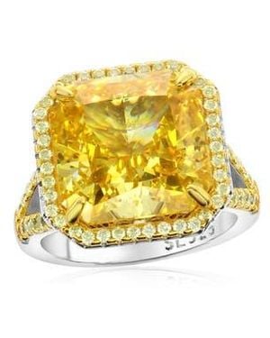 Suzy Levian Gala Asscher Cut Cubic Zirconia Halo Engagement Ring - Yellow