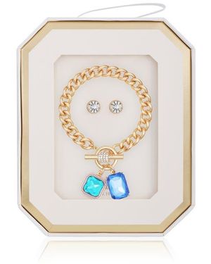 Guess Toggle Bracelet & Stud Earrings Set - White