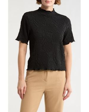 Adrianna Papell Floral Textured Knit Top - Black