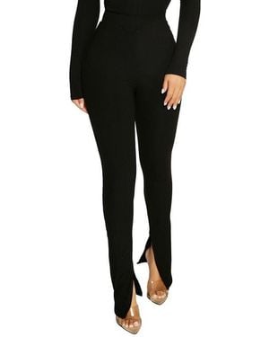 Naked Wardrobe Ribbed Slit Leg Pants - Black