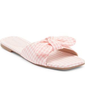 Top Moda Penny Gingham Bow Slide Sandal - Pink
