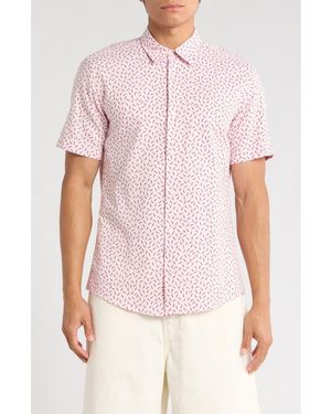 BOSS Roan Geo Print Short Sleeve Button-Up Shirt - Pink